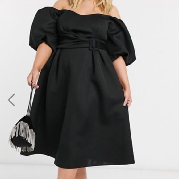 ASOS Curve Dresses & Skirts - ASOS DESIGN Curve bardot puff sleeve midi dress